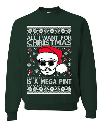 Johnny D All I Want For Christmas is a Mega Ugly Christmas Sweater Unisex Crewneck Sweatshirt