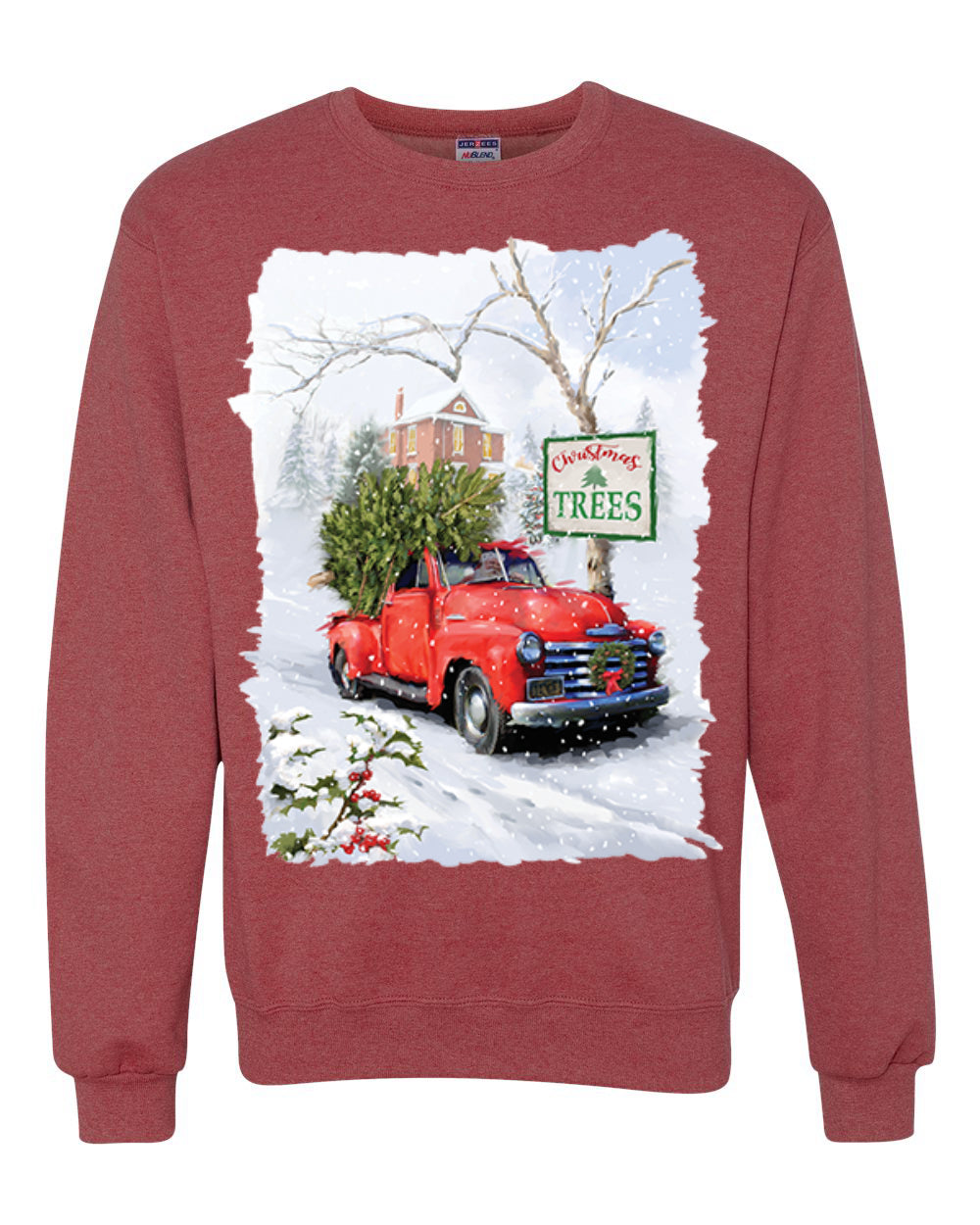 Winter Merry Christmas Trees Festive Red Truck Merry Christmas Unisex Crewneck Graphic Sweatshirt