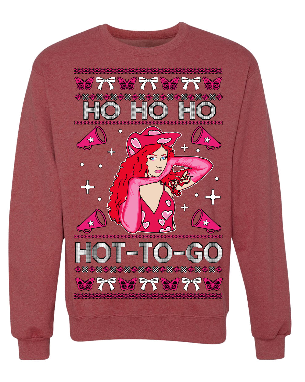 Ho Ho Ho Hot to Go, Funny Midwest Princess Pop Star Ugly Christmas Sweater Crewneck Sweatshirt