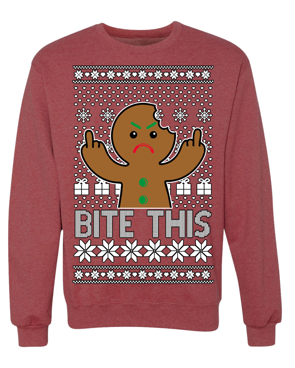 Bite This Funny Gingerbread Cookie Middle Finger Ugly Christmas Sweater Crewneck Sweatshirt