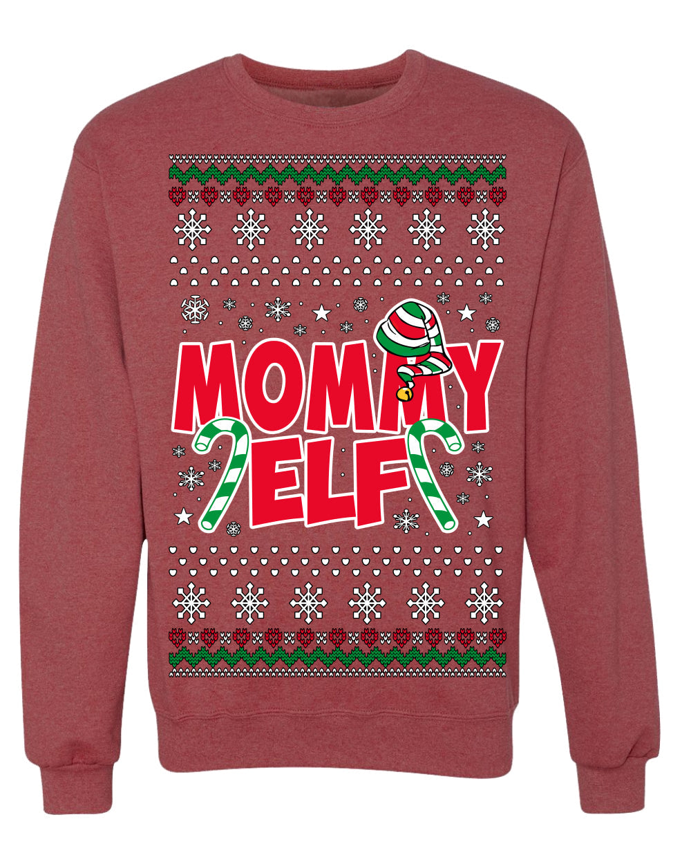 Mommy Elf Cute Holiday Winter Ugly Christmas Sweater Crewneck Sweatshirt