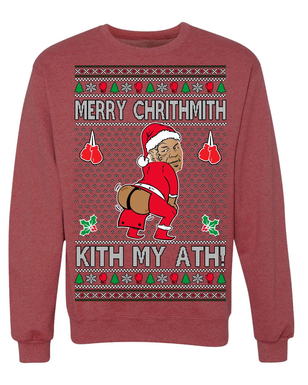 Merry Chrithmith Kith My Ath, Funny Butt Dancing, Viral Kiss My Ass Boxing Fight Meme, Men Women Ugly Christmas Sweater Crewneck Sweatshirt