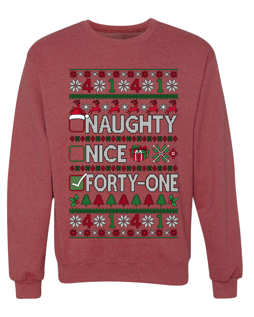 Naughty Nice 41, Ugly Christmas Unisex Sweater List, Extra Festive, Crewneck Sweatshirts