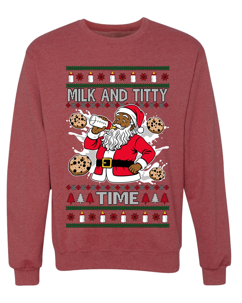 Milk And Titty Time Christmas Sweater, Unisex Ugly Christmas Crewneck Sweatshirts