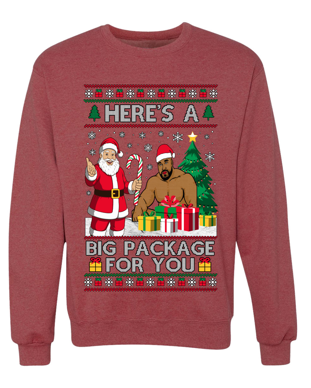 Here's A Big Package For You Santa Christmas Sweater, Unisex Ugly Christmas Crewneck Sweatshirts
