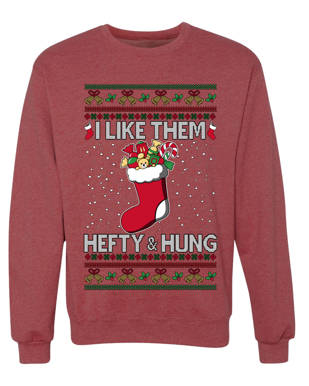 Hefty And Hung Christmas Sweater, Funny Unisex Ugly Christmas Crewneck Sweatshirts