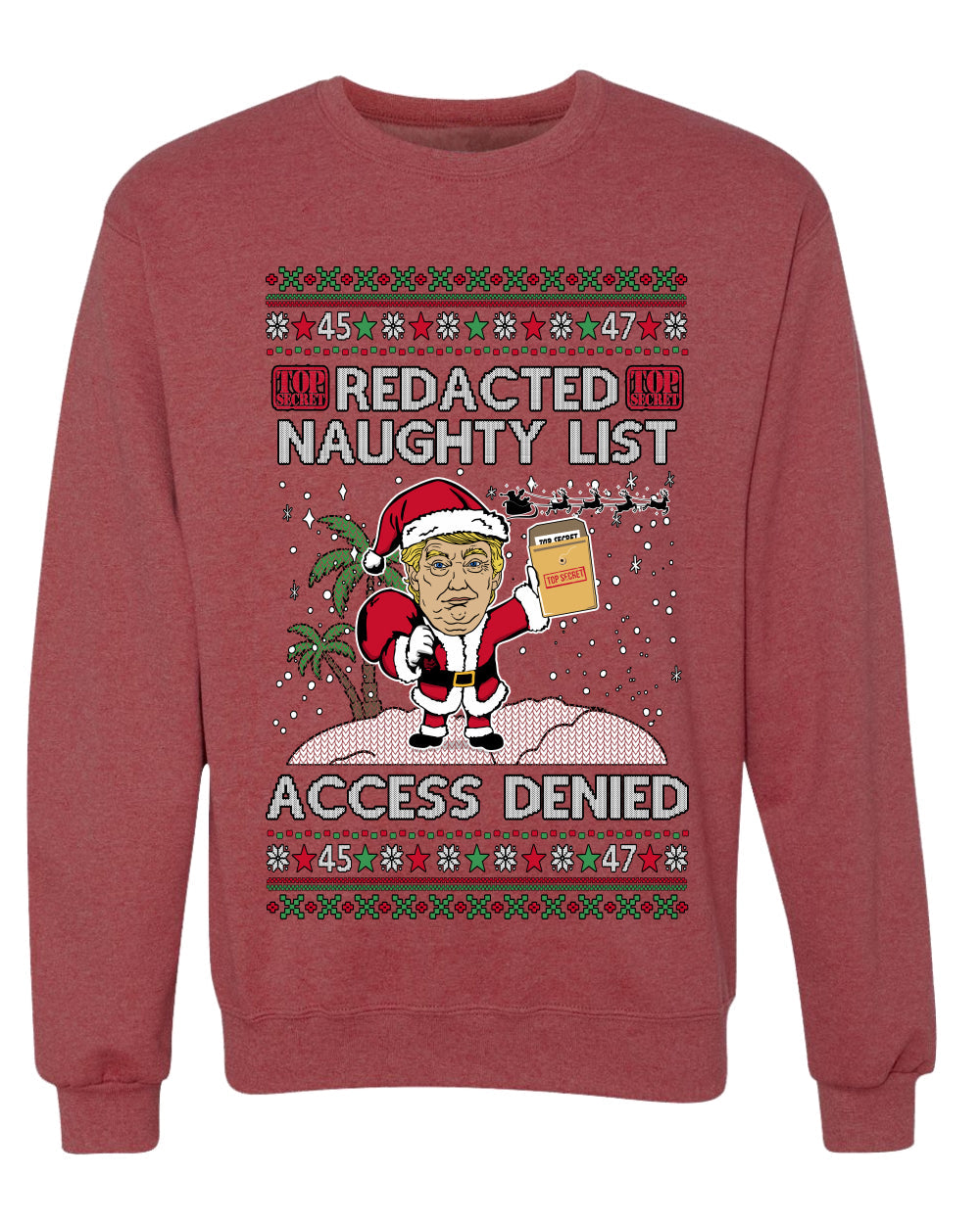 Redacted Naughty List Access Denied, Unisex Ugly Christmas Sweater Crewneck Sweatshirts