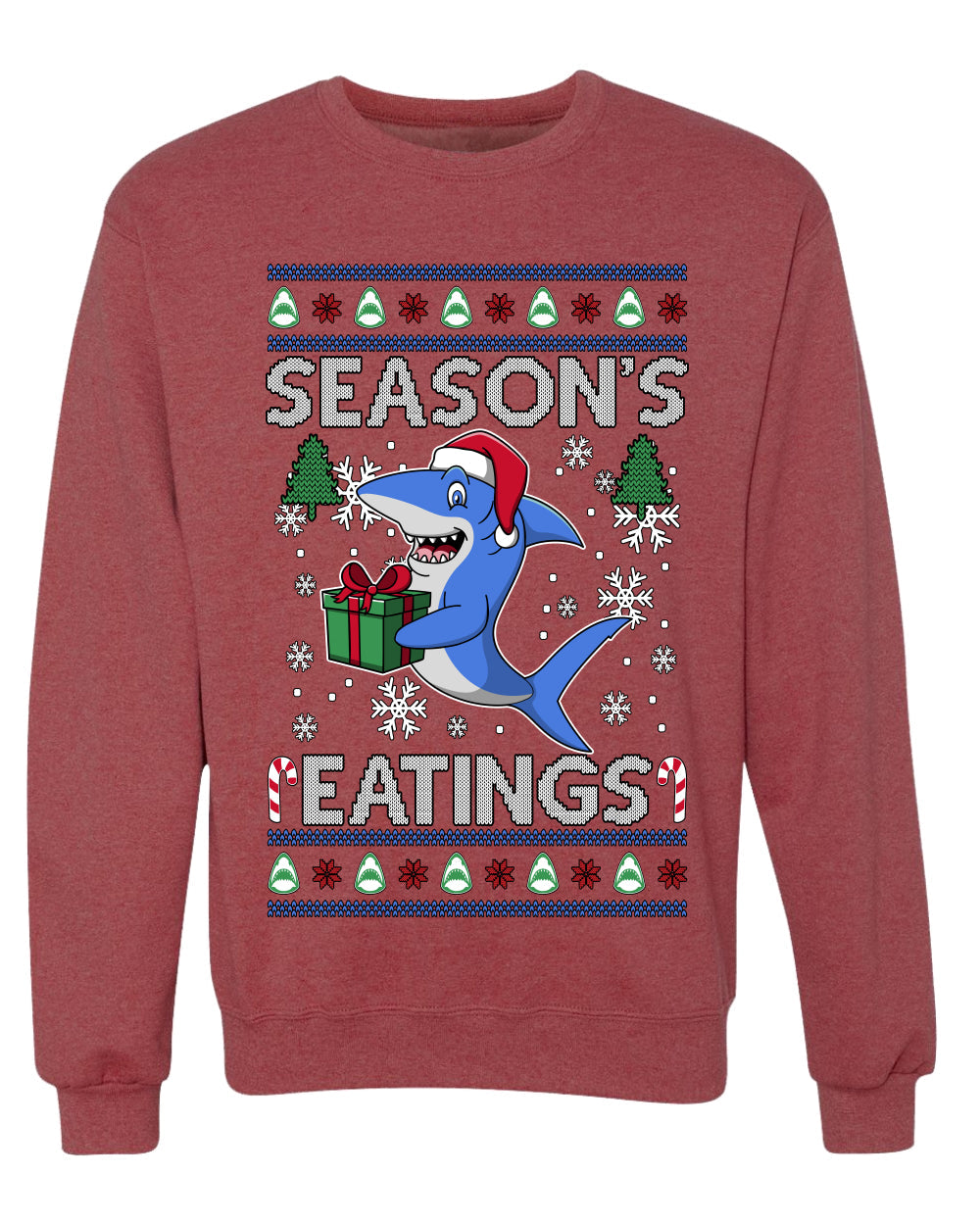Season's Eatings Shark, Unisex Ugly Christmas Sweater Crewneck Sweatshirts