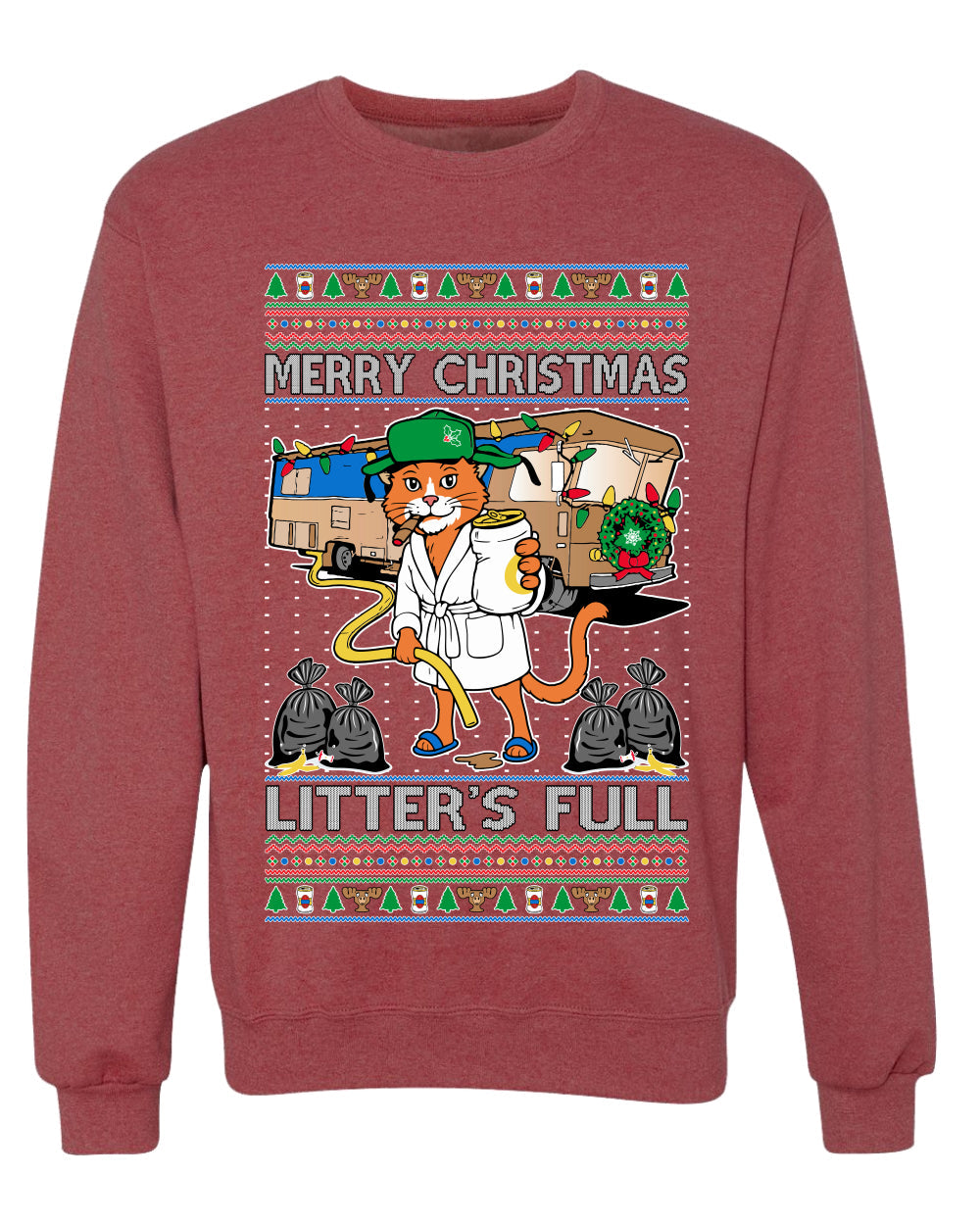 Litters Full Cat, Unisex Ugly Christmas Sweater Crewneck Sweatshirts
