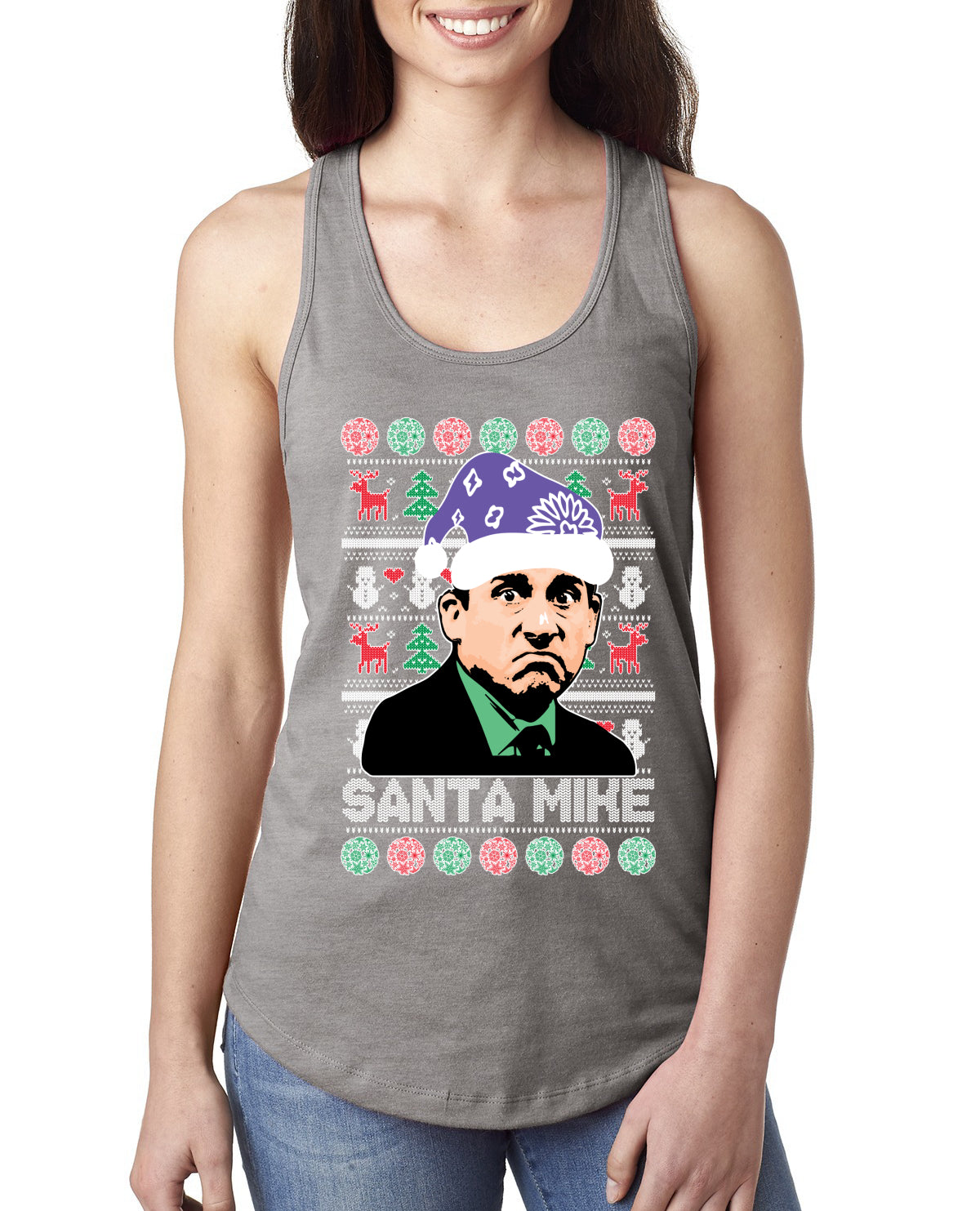 Santa Mike Michael Scott The Office Ugly Christmas Sweater Ladies Racerback Tank Top