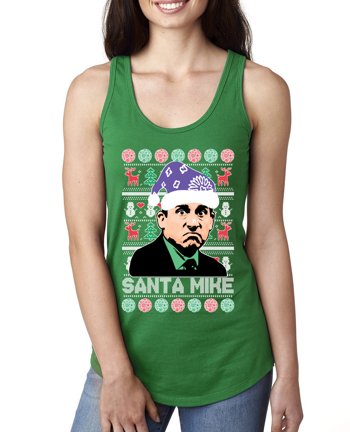 Santa Mike Michael Scott The Office Ugly Christmas Sweater Ladies Racerback Tank Top