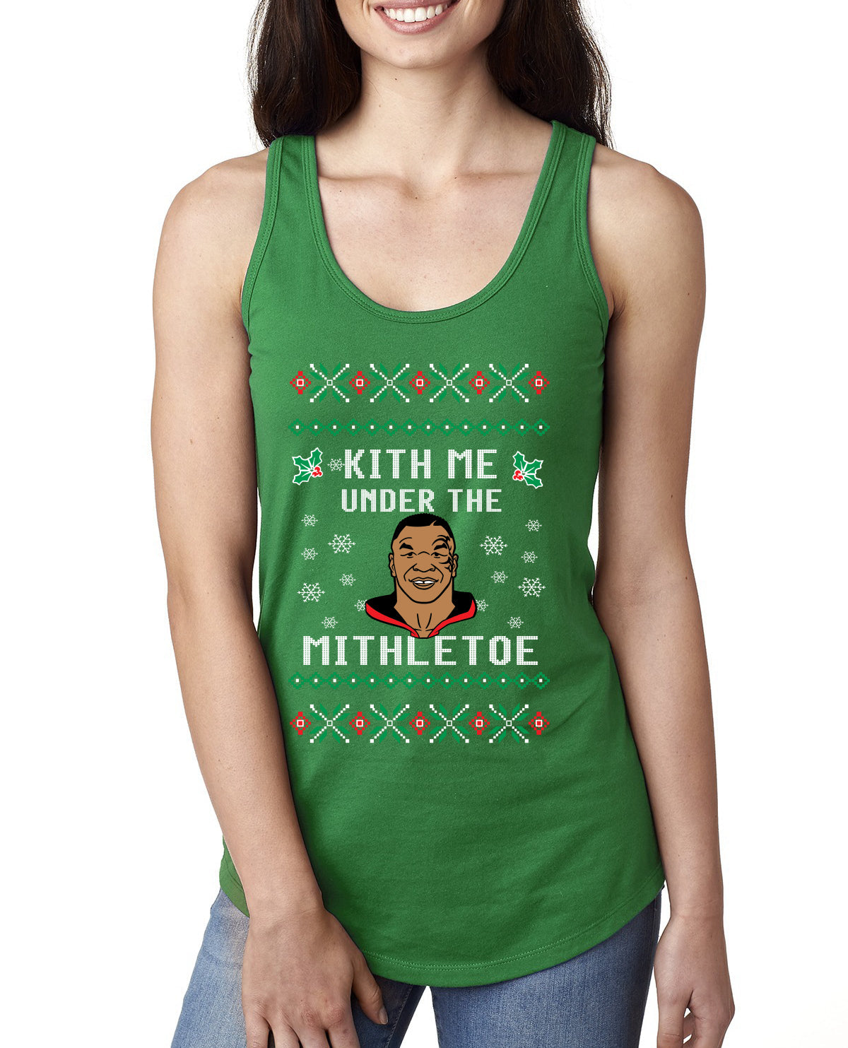 Kith Me Under The Mithletoe Funny Lips Christmas Ladies Racerback Tank Top