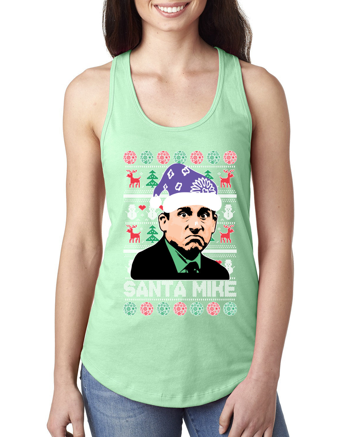 Santa Mike Michael Scott The Office Ugly Christmas Sweater Ladies Racerback Tank Top