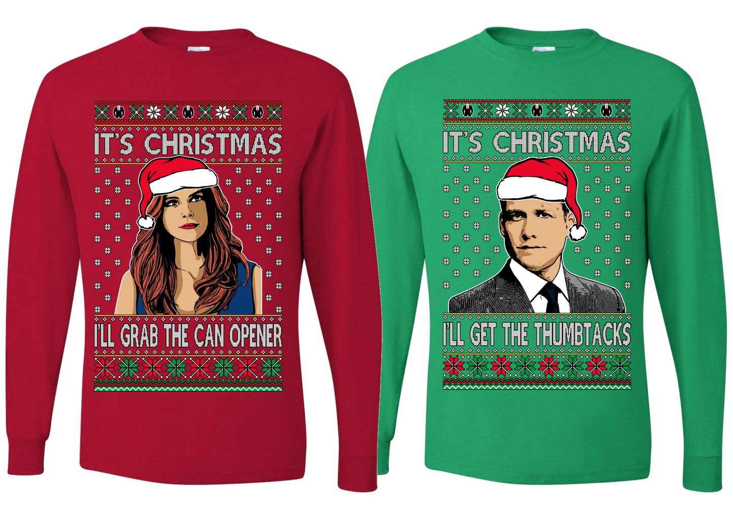 Harvey Donna I'll Get The Can Opener Thumbtacks TV Show Parody Ugly Christmas Matching Couples Long Sleeve Shirt