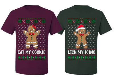 Eat My Cookie Lick My Icing Naughty Gingerbread Ugly Christmas Matching Couples Crewneck T-Shirt
