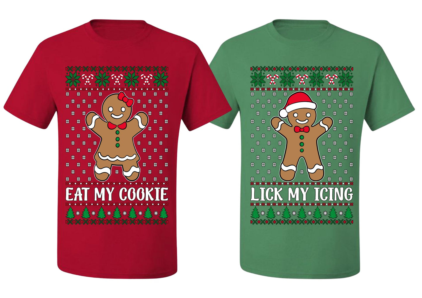 Eat My Cookie Lick My Icing Naughty Gingerbread Ugly Christmas Matching Couples Crewneck T-Shirt
