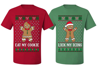 Eat My Cookie Lick My Icing Naughty Gingerbread Ugly Christmas Matching Couples Crewneck T-Shirt