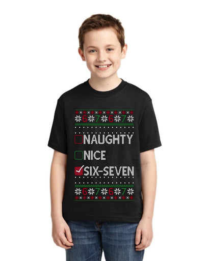 Naughty Nice 6 7 Checklist Ugly Christmas Sweater For Kids | Unisex Boys Girls Graphic Youth T-Shirt