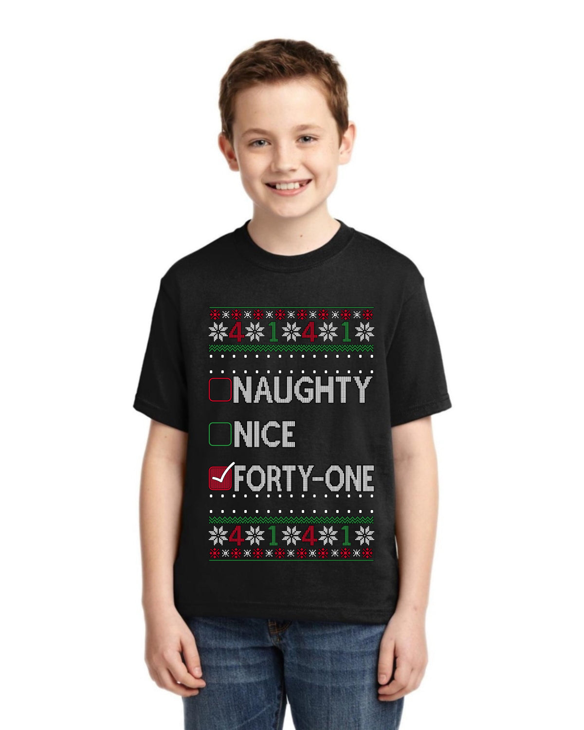 Naughty Nice 4 1 Checklist Ugly Christmas Sweater For Kids | Unisex Boys Girls Graphic Youth T-Shirt