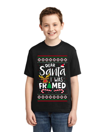 Dear Santa I Was Framed Ugly Christmas Sweater For Kids | Unisex Boys Girls Graphic Youth T-Shirt