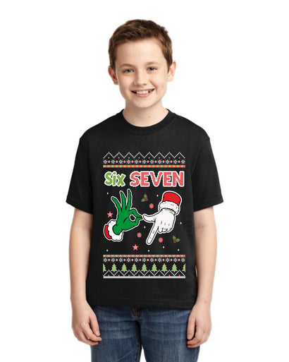 6 7 Christmas Hands Ugly Christmas Sweater For Kids | Unisex Boys Girls Graphic Youth T-Shirt