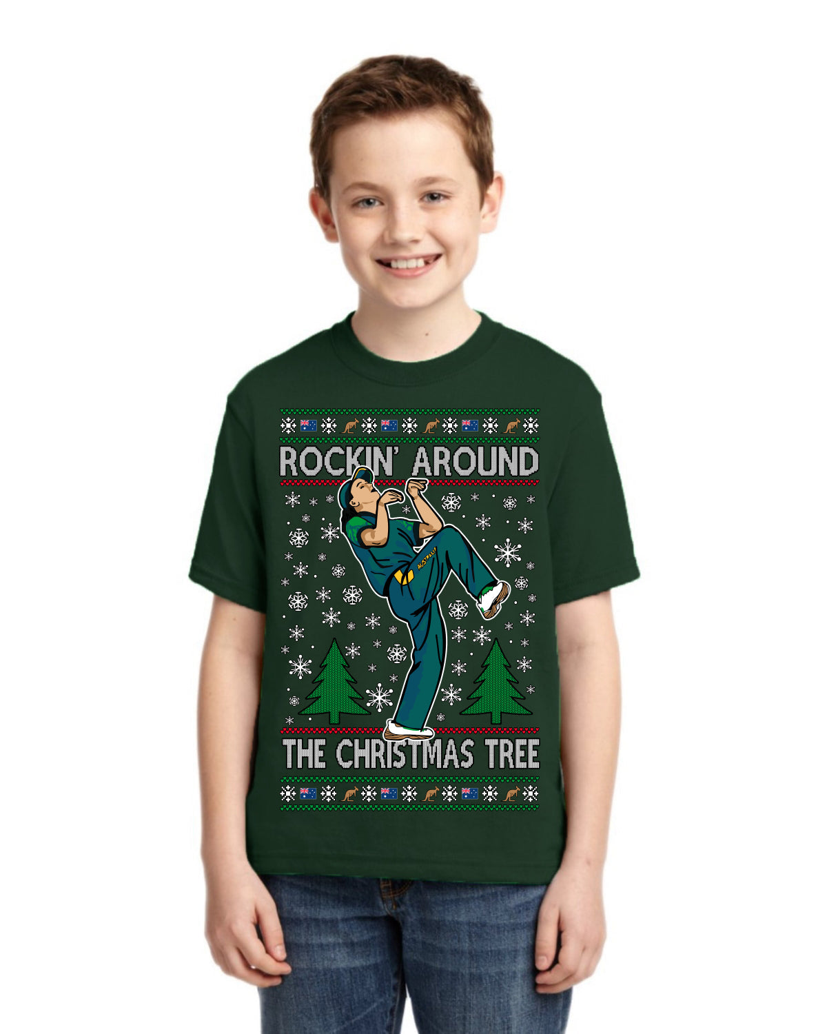 Rockin Around the Christmas Tree Raygun Viral Breakdancer Ugly Christmas Unisex Boys Girls Graphic Youth T-shirt