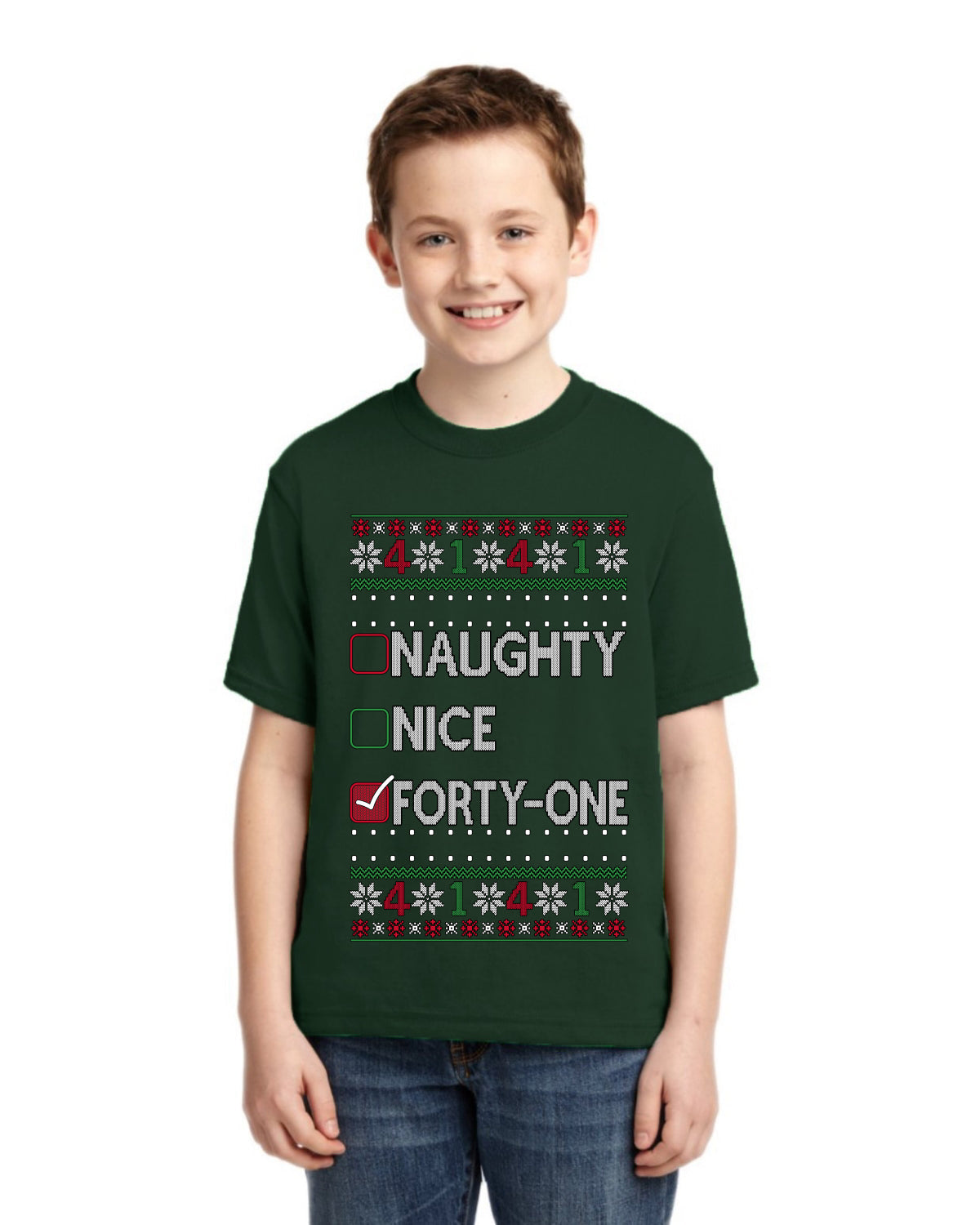 Naughty Nice 4 1 Checklist Ugly Christmas Sweater For Kids | Unisex Boys Girls Graphic Youth T-Shirt