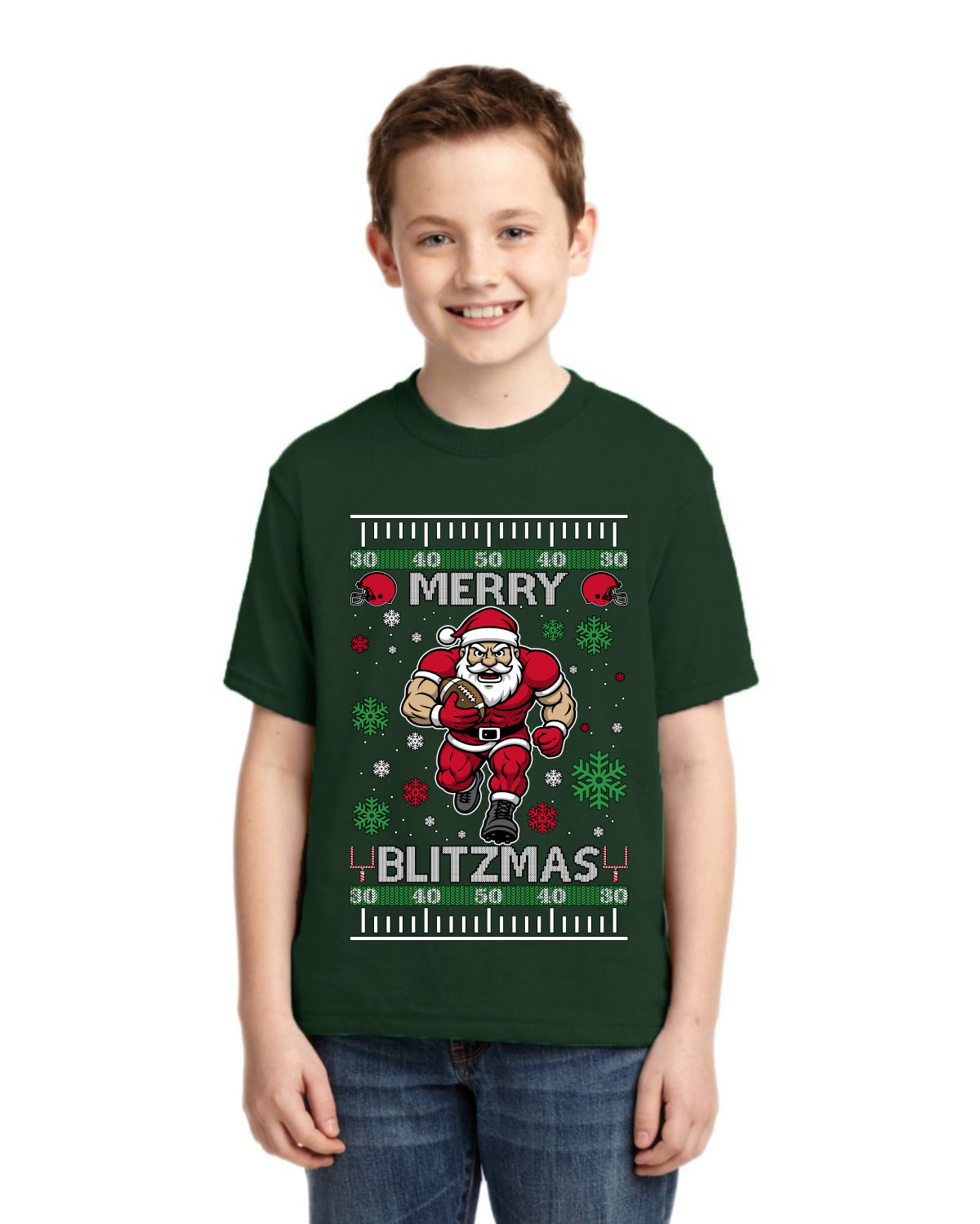 Merry Blitzmas, Football Christmas Sweater Design Ugly Christmas Sweater For Kids | Unisex Boys Girls Graphic Youth T-Shirt