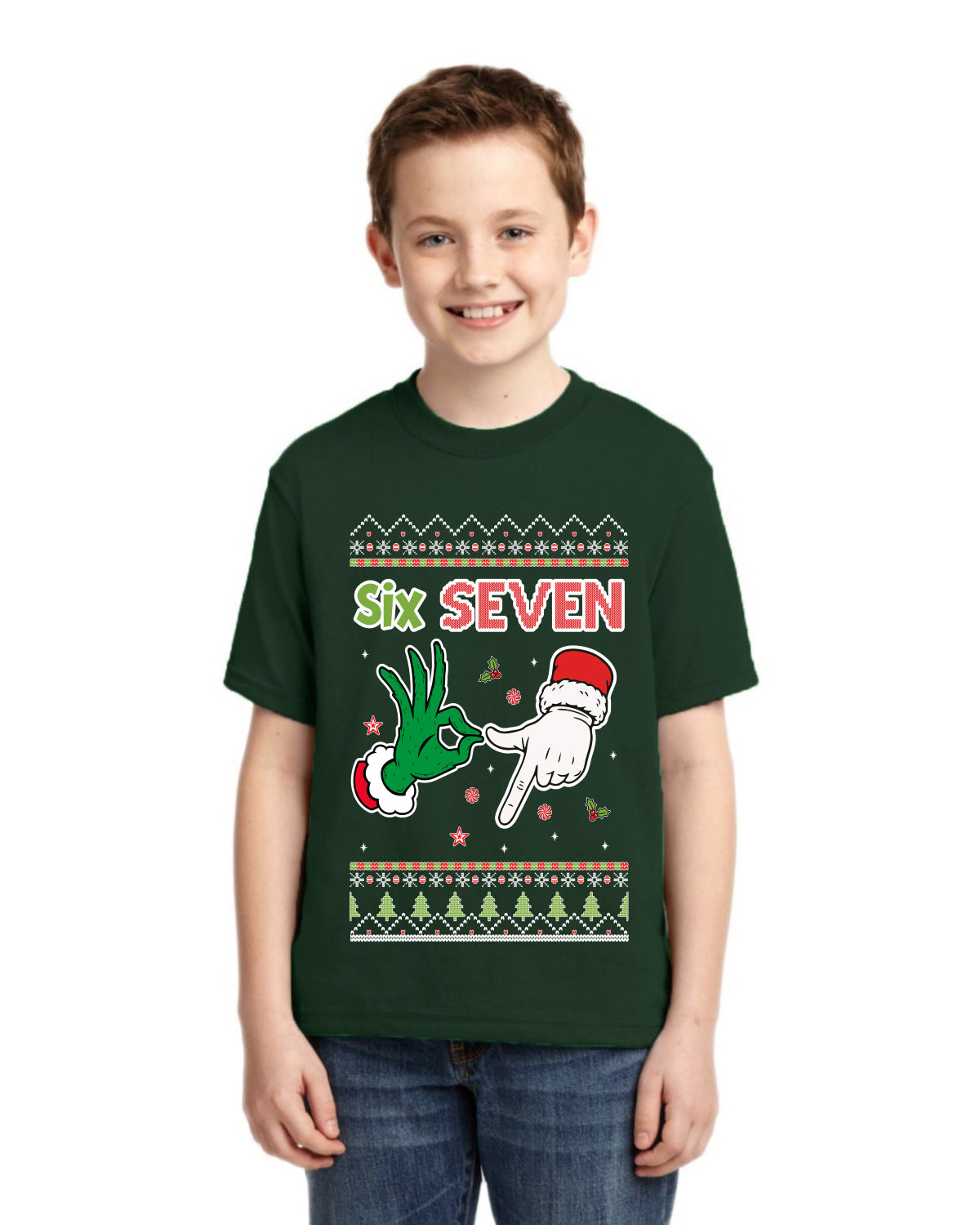 6 7 Christmas Hands Ugly Christmas Sweater For Kids | Unisex Boys Girls Graphic Youth T-Shirt