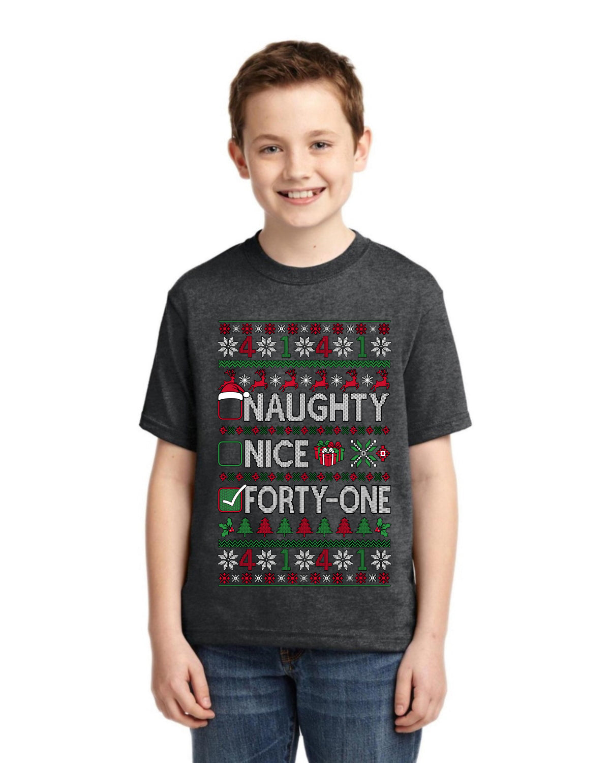 Naughty Nice 4 1 Checklist Ugly Christmas Sweater For Kids | Unisex Boys Girls Graphic Youth T-Shirt