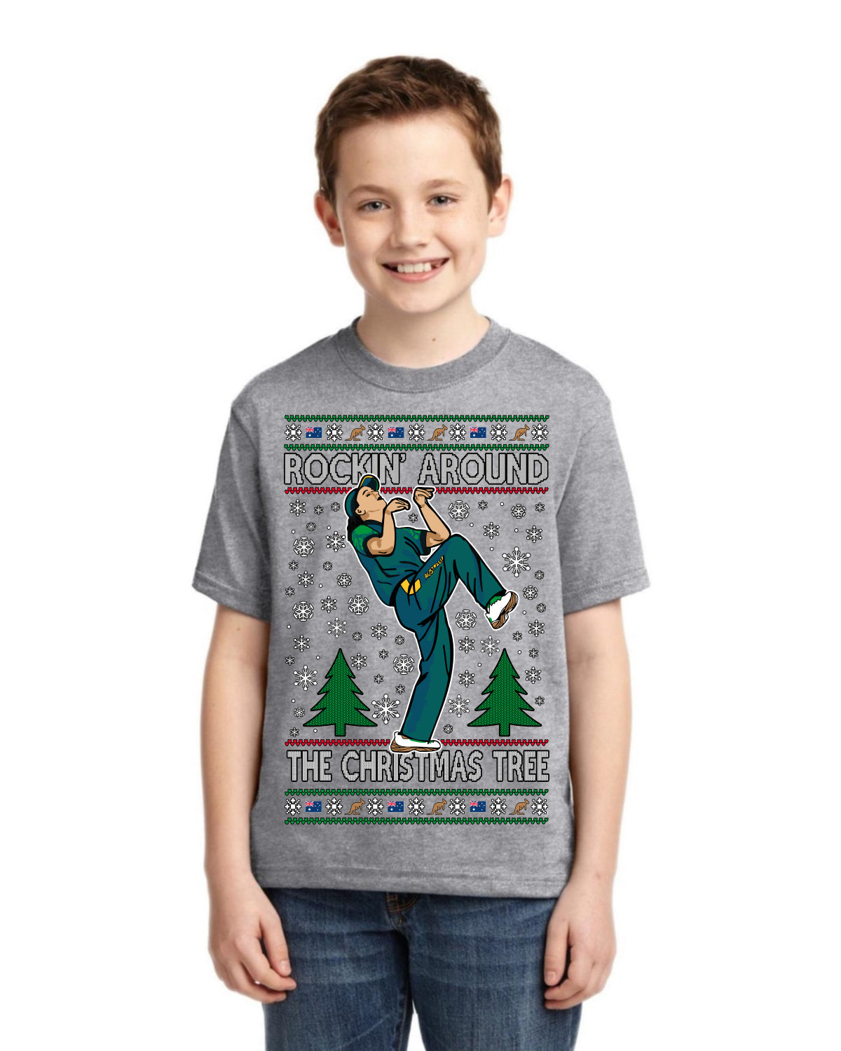 Rockin Around the Christmas Tree Raygun Viral Breakdancer Ugly Christmas Unisex Boys Girls Graphic Youth T-shirt