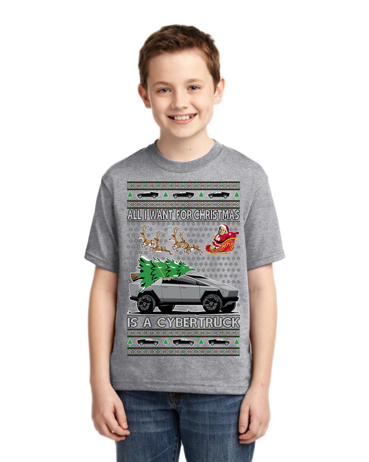 All I Want for Christmas is a Cybertruck Funny Tech Ugly Christmas Unisex Boys Girls Graphic Youth T-shirt