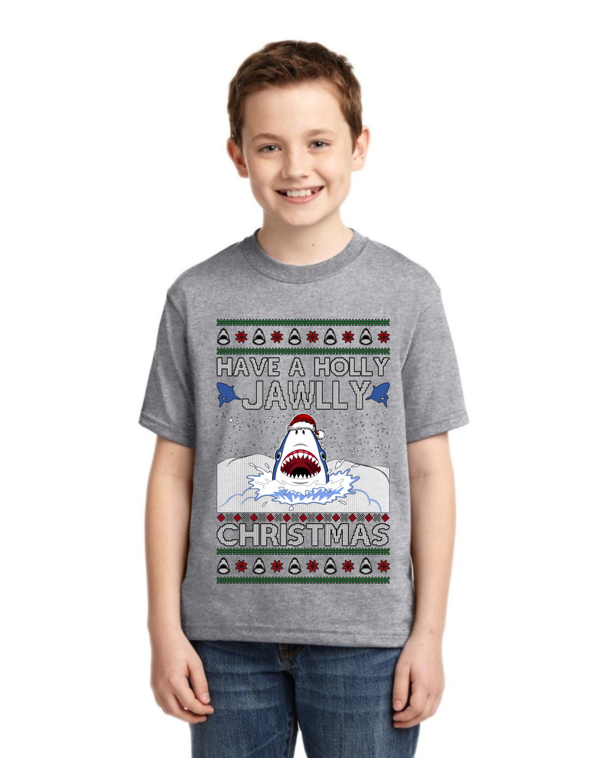 Have a Holly Jawlly Christmas, Cute Shark Ugly Christmas Sweater For Kids | Unisex Boys Girls Graphic Youth T-Shirt