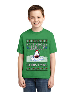 Have a Holly Jawlly Christmas, Cute Shark Ugly Christmas Sweater For Kids | Unisex Boys Girls Graphic Youth T-Shirt