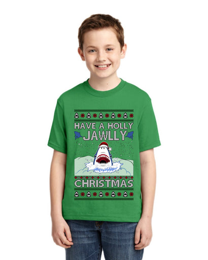 Have a Holly Jawlly Christmas, Cute Shark Ugly Christmas Sweater For Kids | Unisex Boys Girls Graphic Youth T-Shirt