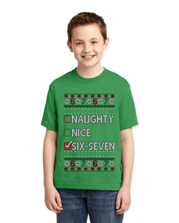 Naughty Nice 6 7 Checklist Ugly Christmas Sweater For Kids | Unisex Boys Girls Graphic Youth T-Shirt