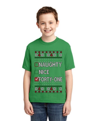 Naughty Nice 4 1 Checklist Ugly Christmas Sweater For Kids | Unisex Boys Girls Graphic Youth T-Shirt