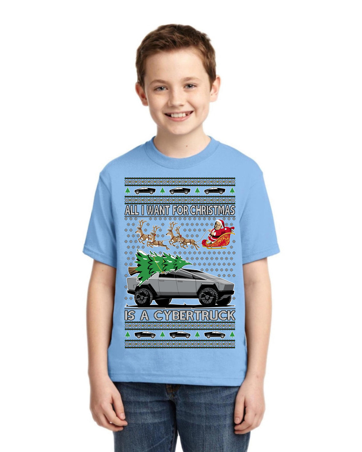All I Want for Christmas is a Cybertruck Funny Tech Ugly Christmas Unisex Boys Girls Graphic Youth T-shirt