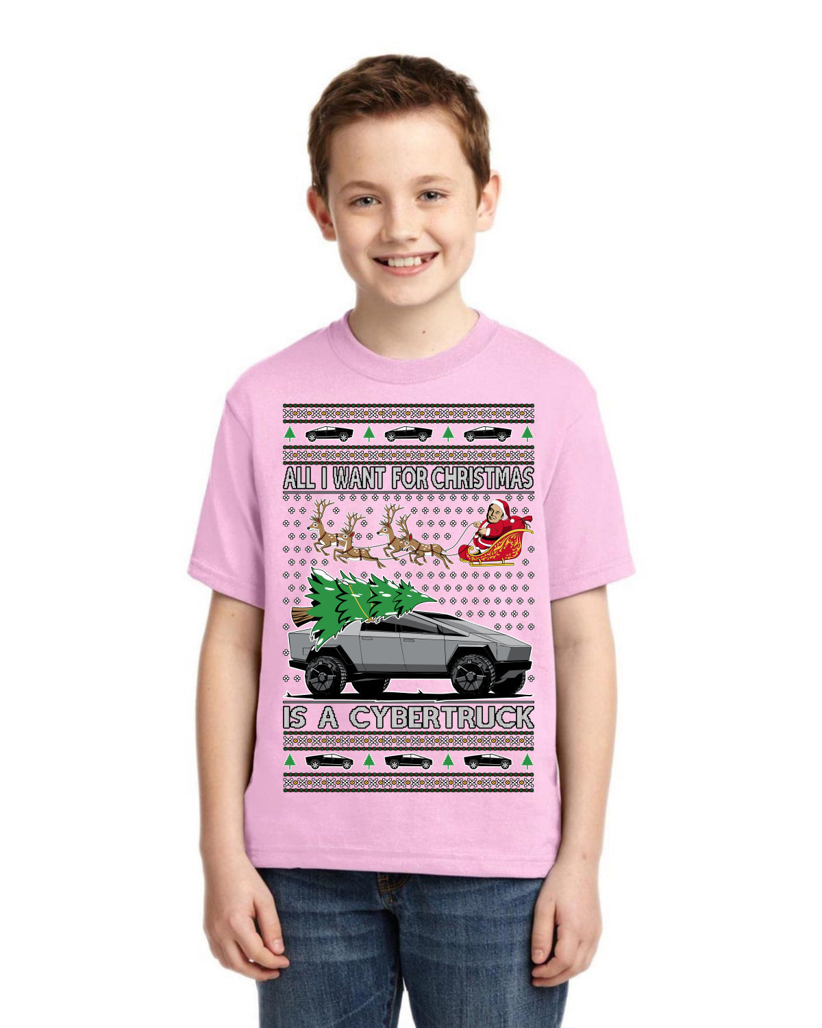 All I Want for Christmas is a Cybertruck Funny Tech Ugly Christmas Unisex Boys Girls Graphic Youth T-shirt