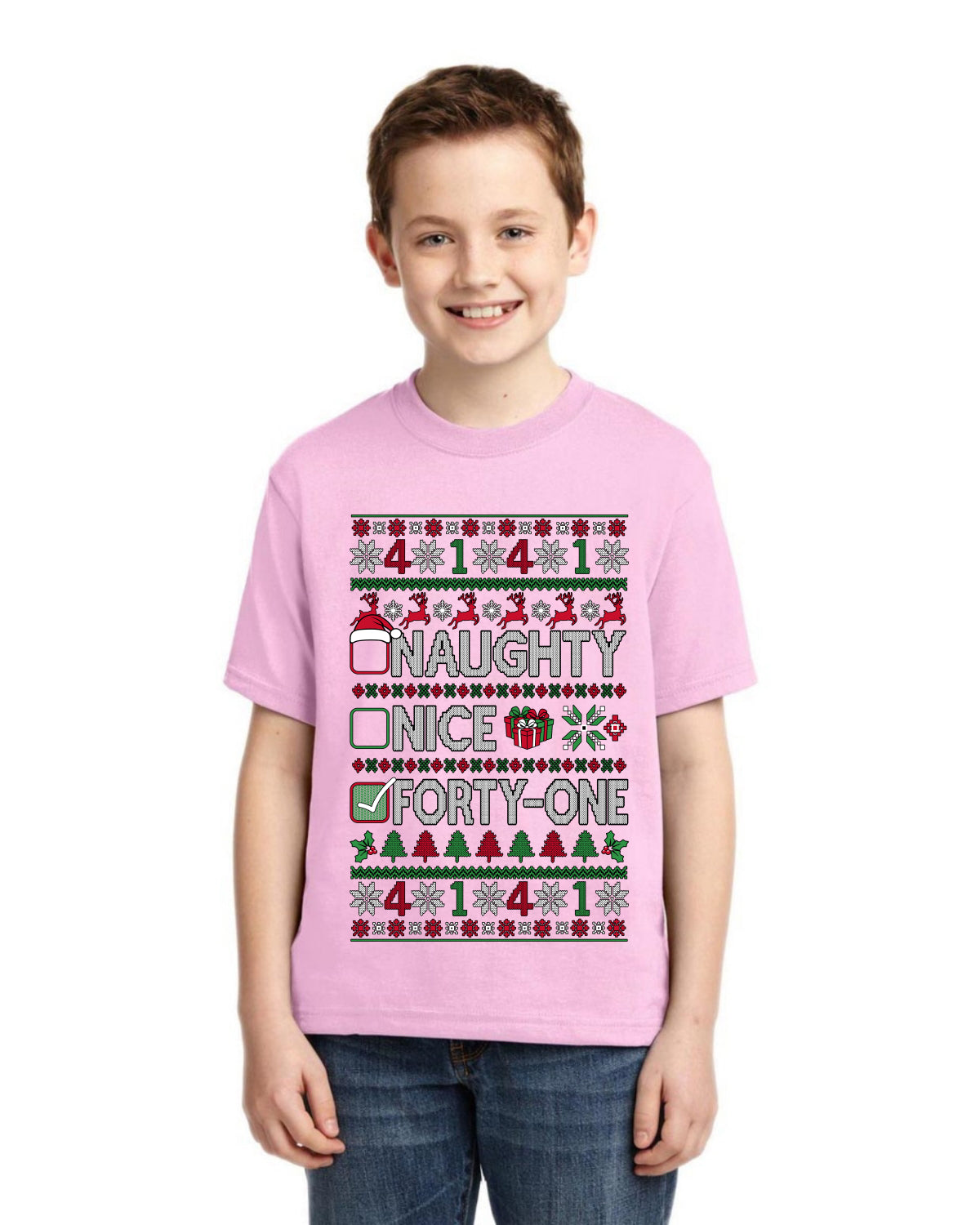 Naughty Nice 4 1 Checklist Ugly Christmas Sweater For Kids | Unisex Boys Girls Graphic Youth T-Shirt