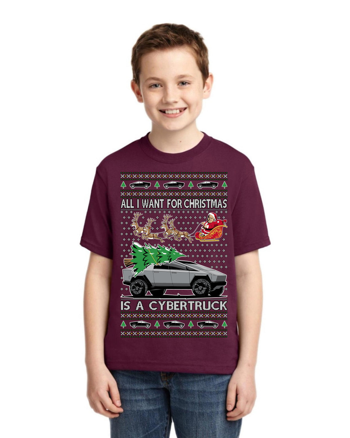 All I Want for Christmas is a Cybertruck Funny Tech Ugly Christmas Unisex Boys Girls Graphic Youth T-shirt