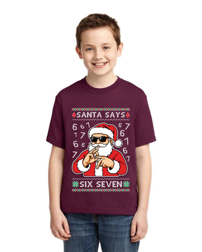 Santa Says 6 7 Numbers Meme Ugly Christmas Sweater For Kids | Unisex Boys Girls Graphic Youth T-Shirt