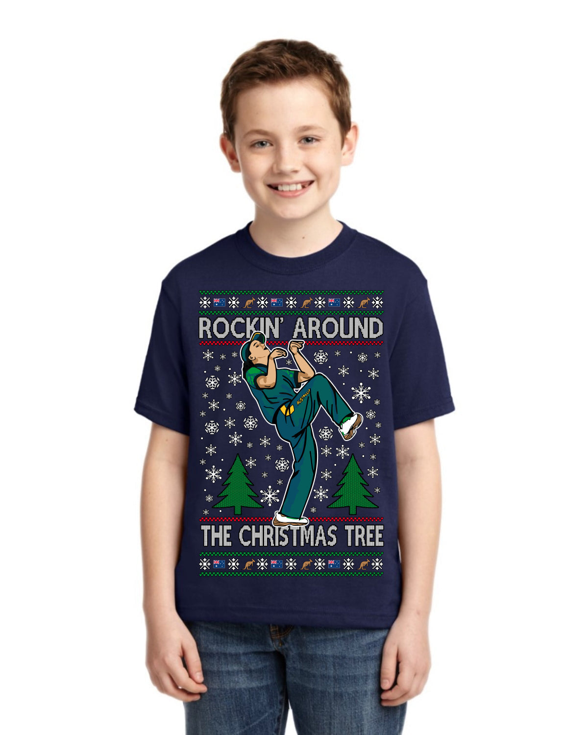 Rockin Around the Christmas Tree Raygun Viral Breakdancer Ugly Christmas Unisex Boys Girls Graphic Youth T-shirt
