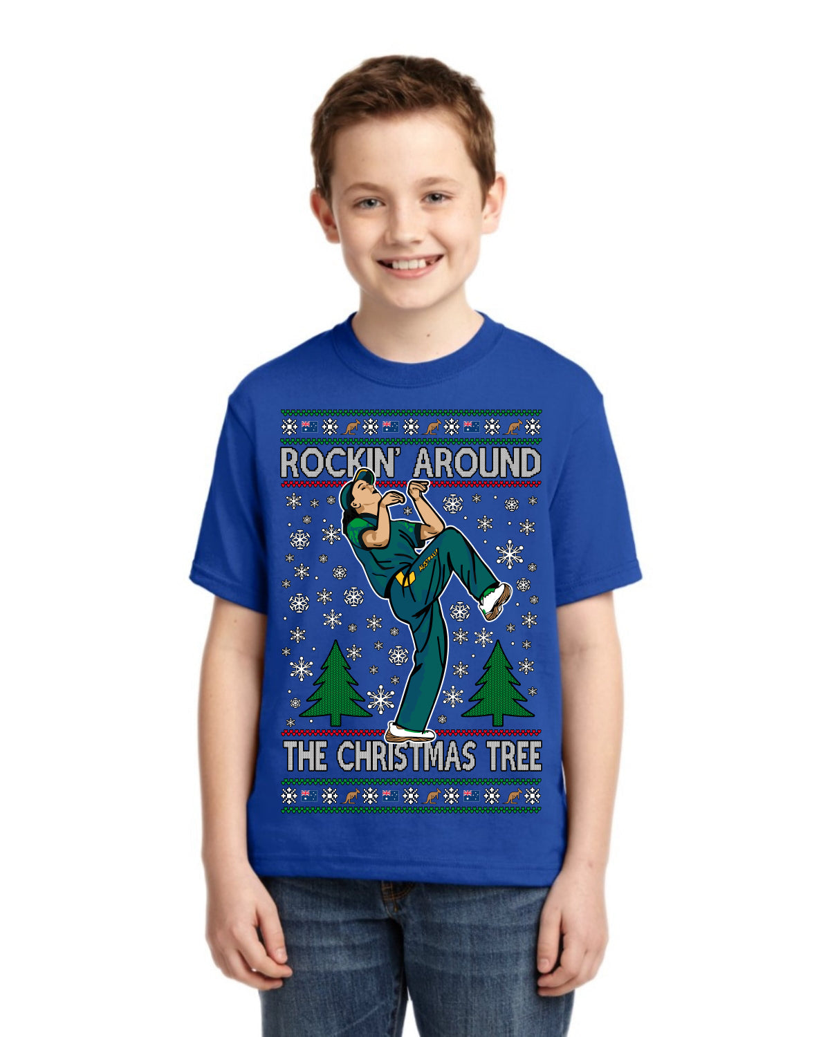 Rockin Around the Christmas Tree Raygun Viral Breakdancer Ugly Christmas Unisex Boys Girls Graphic Youth T-shirt
