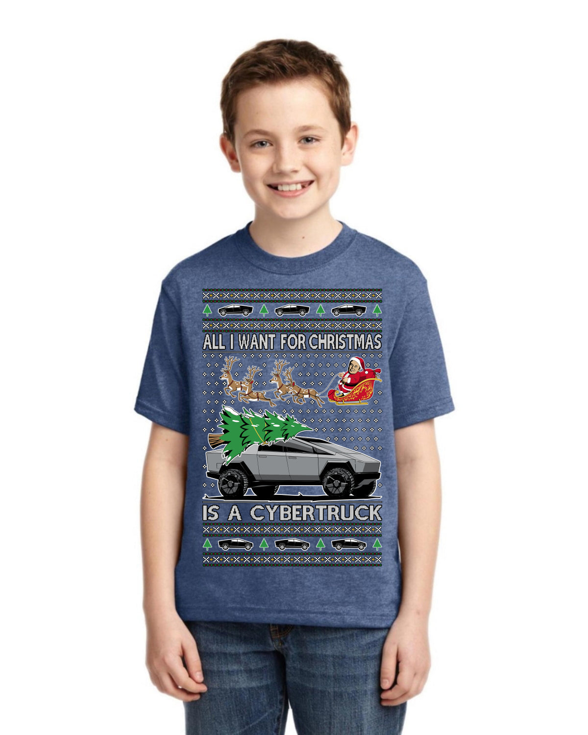 All I Want for Christmas is a Cybertruck Funny Tech Ugly Christmas Unisex Boys Girls Graphic Youth T-shirt