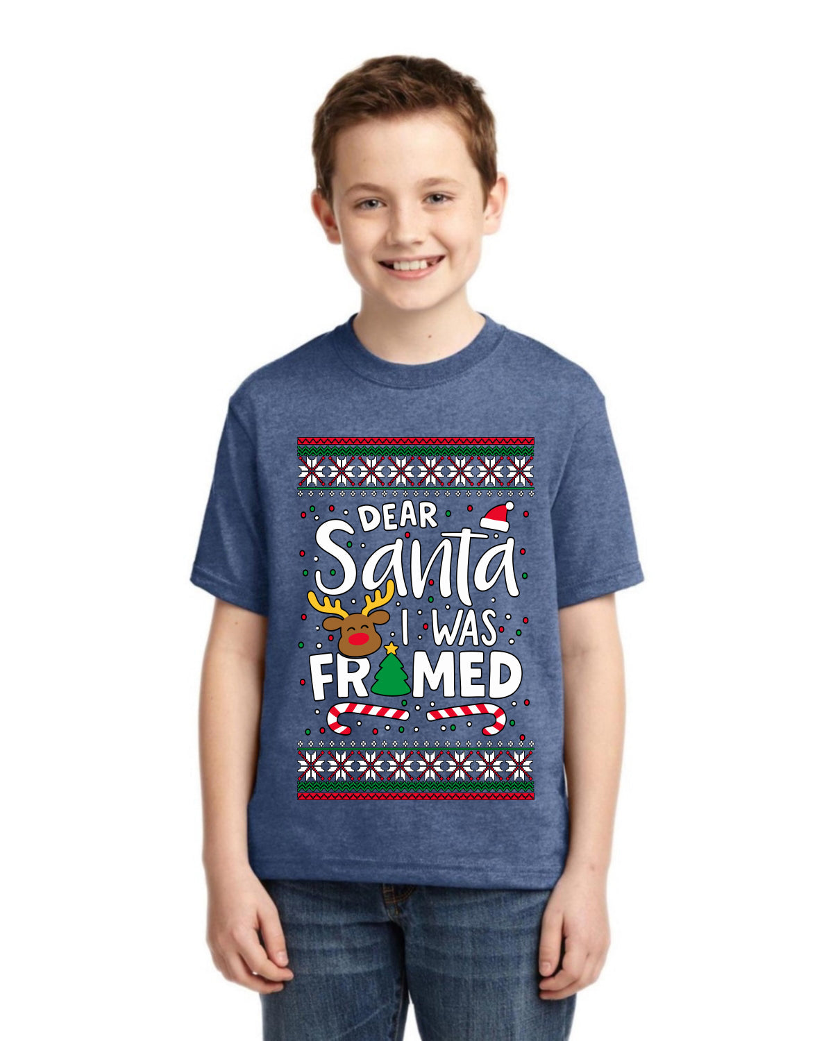 Dear Santa I Was Framed Ugly Christmas Sweater For Kids | Unisex Boys Girls Graphic Youth T-Shirt