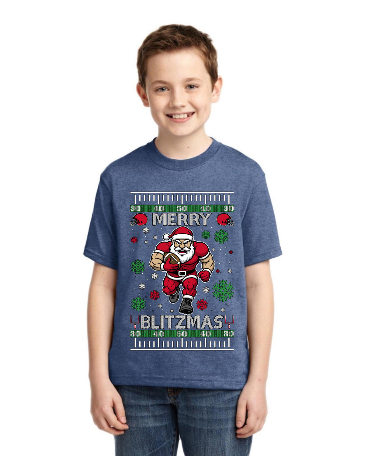 Merry Blitzmas, Football Christmas Sweater Design Ugly Christmas Sweater For Kids | Unisex Boys Girls Graphic Youth T-Shirt