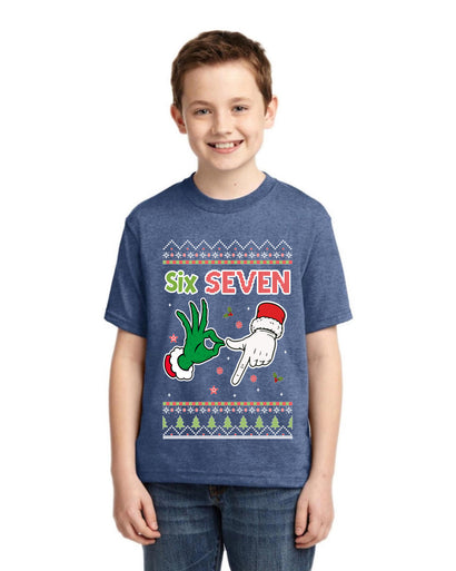 6 7 Christmas Hands Ugly Christmas Sweater For Kids | Unisex Boys Girls Graphic Youth T-Shirt