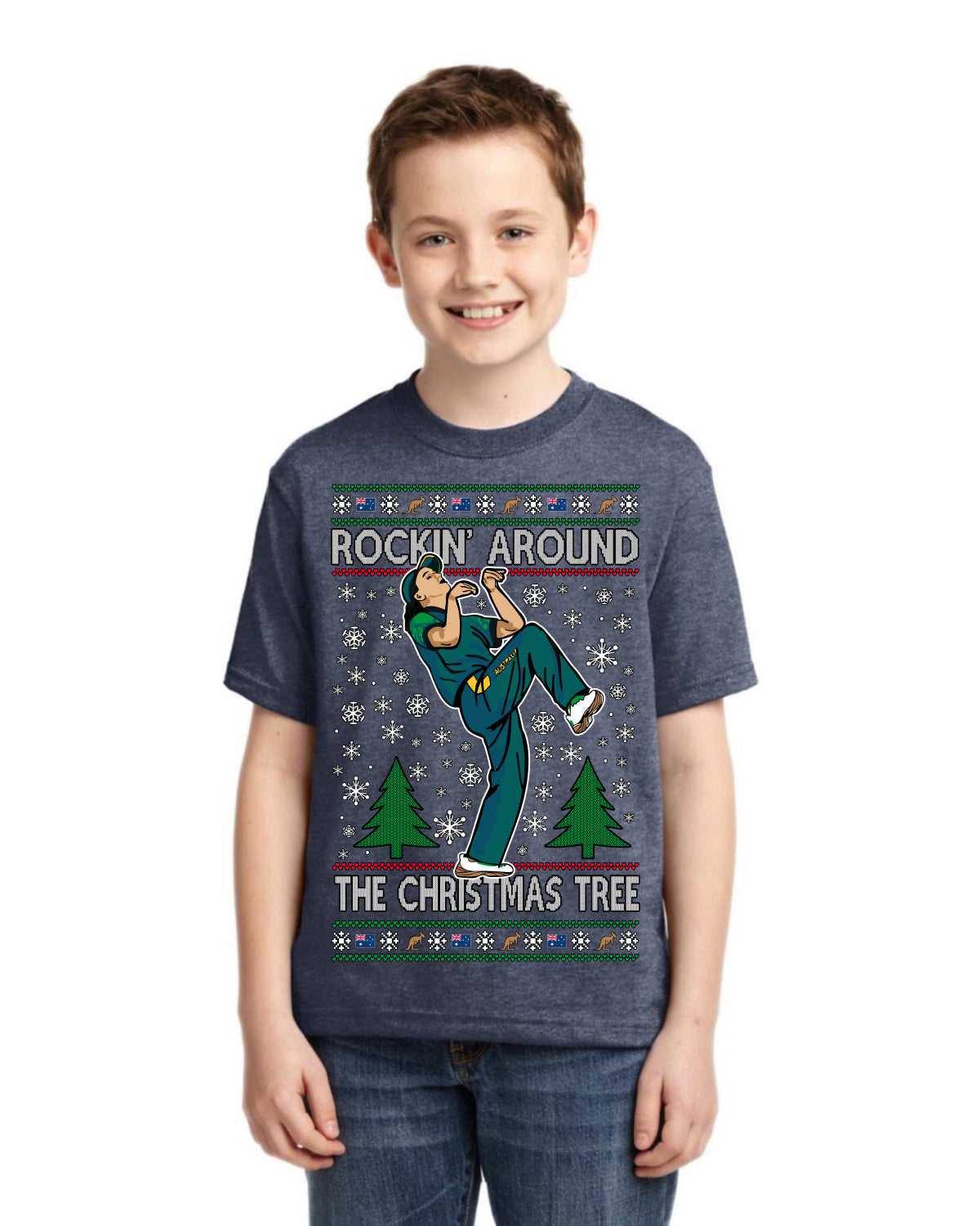 Rockin Around the Christmas Tree Raygun Viral Breakdancer Ugly Christmas Unisex Boys Girls Graphic Youth T-shirt