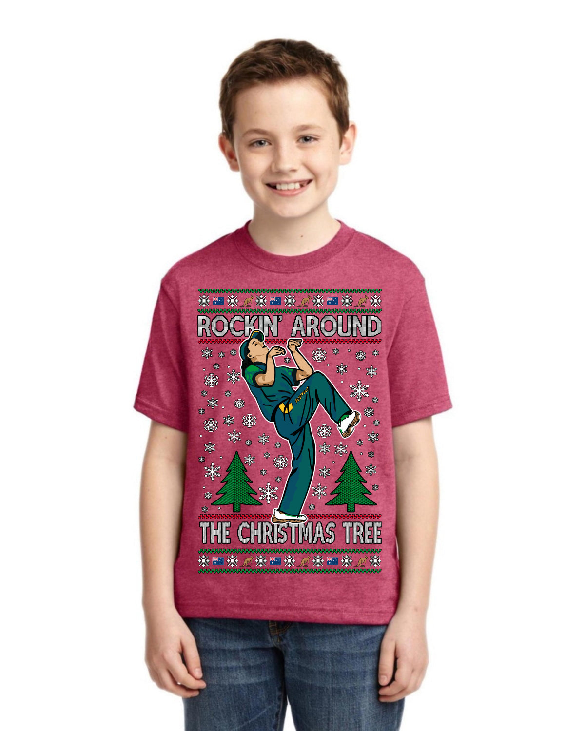 Rockin Around the Christmas Tree Raygun Viral Breakdancer Ugly Christmas Unisex Boys Girls Graphic Youth T-shirt